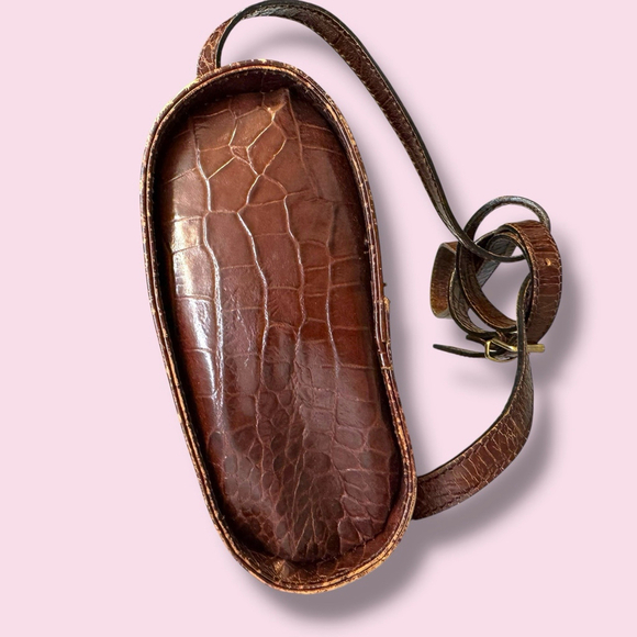 Vintage Gusto Made In Italy Croc Embossed Leather Crossbody Bag 1970s/80s Purse - Picture 6 of 9